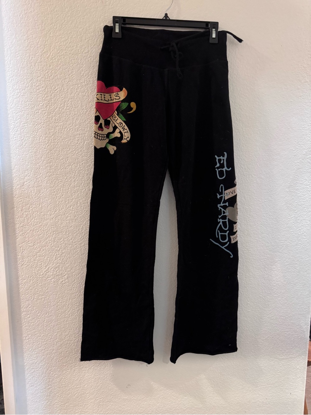 Ed Hardy Vintage Black Sweatpants with Colorful Skull Graphics- Vintage